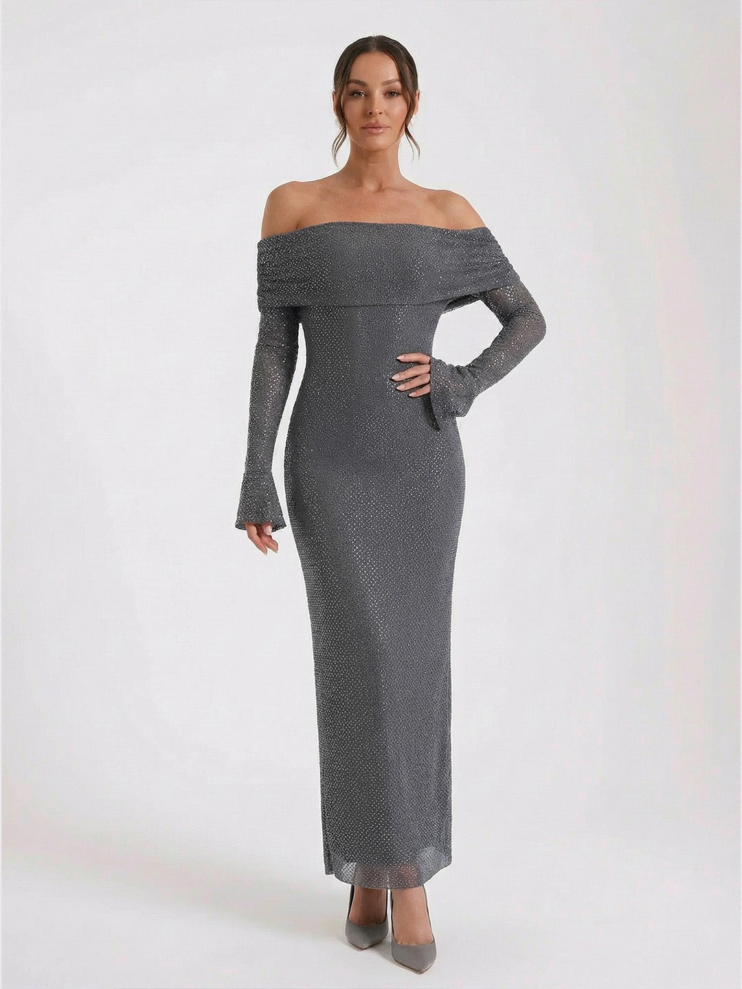 Off Shoulder Diamante Maxi Dress