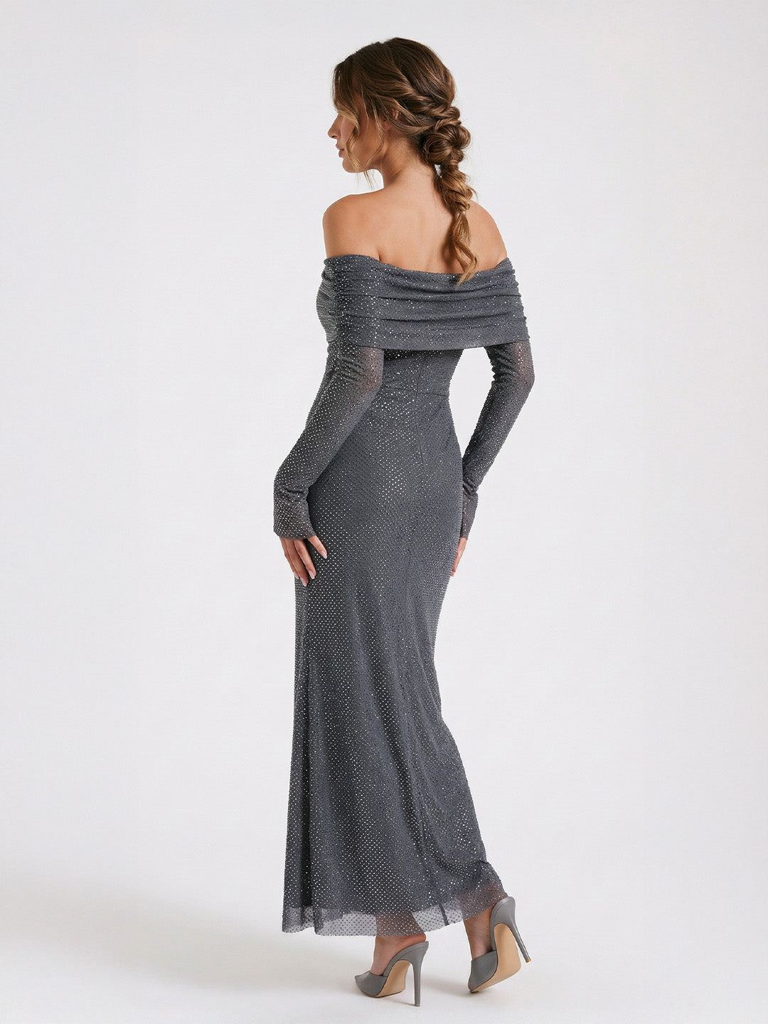 Off Shoulder Diamante Maxi Dress