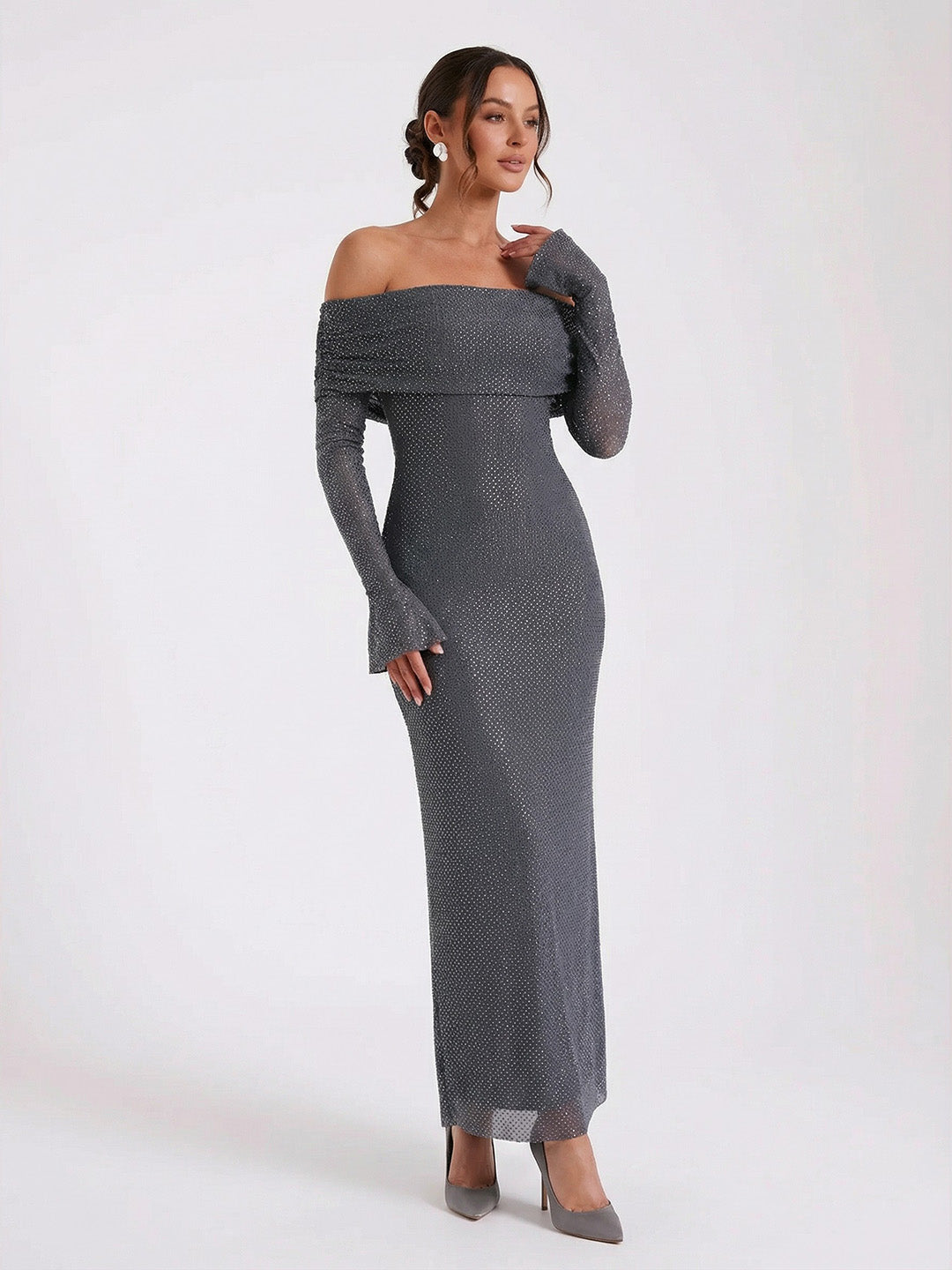 Off Shoulder Diamante Maxi Dress