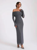 Off Shoulder Diamante Maxi Dress