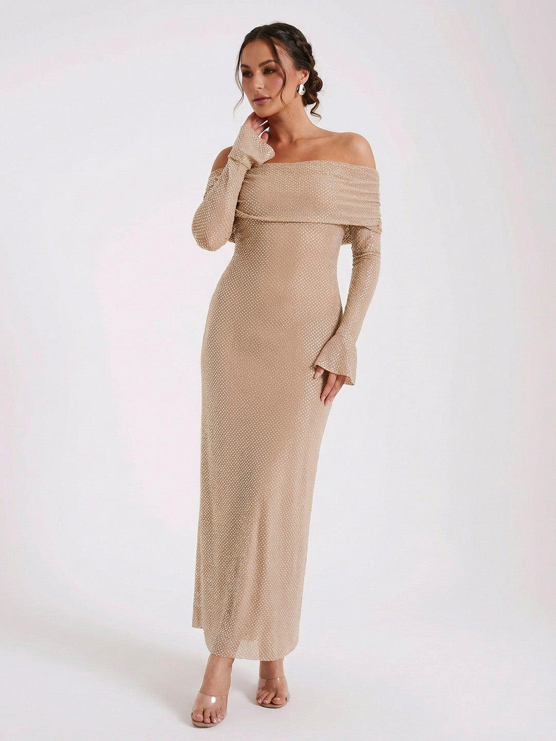 Off Shoulder Diamante Maxi Dress