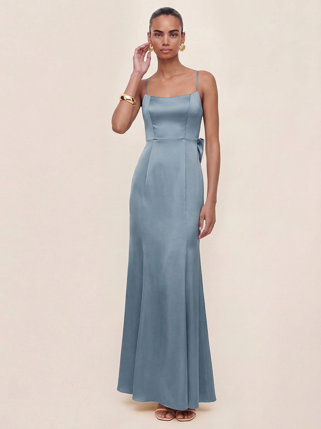 Mermaid Bow Stretch Satin Dress