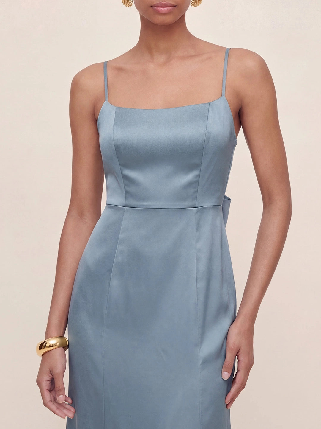 Mermaid Bow Stretch Satin Dress