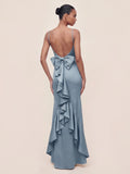 Mermaid Bow Stretch Satin Dress