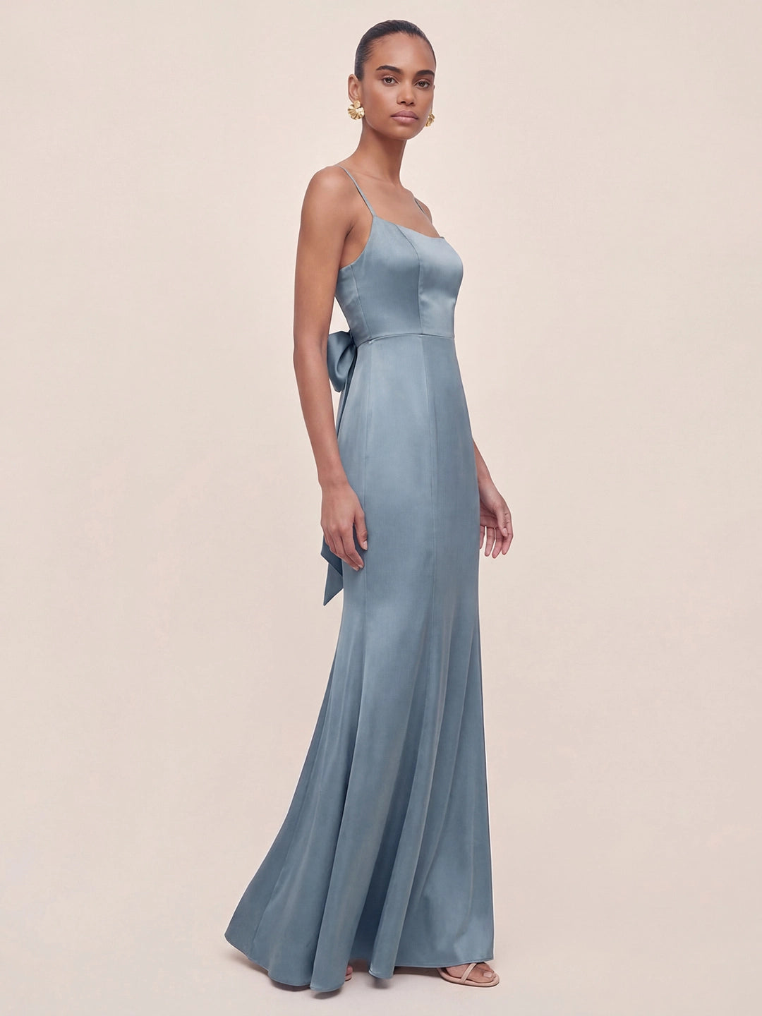 Mermaid Bow Stretch Satin Dress