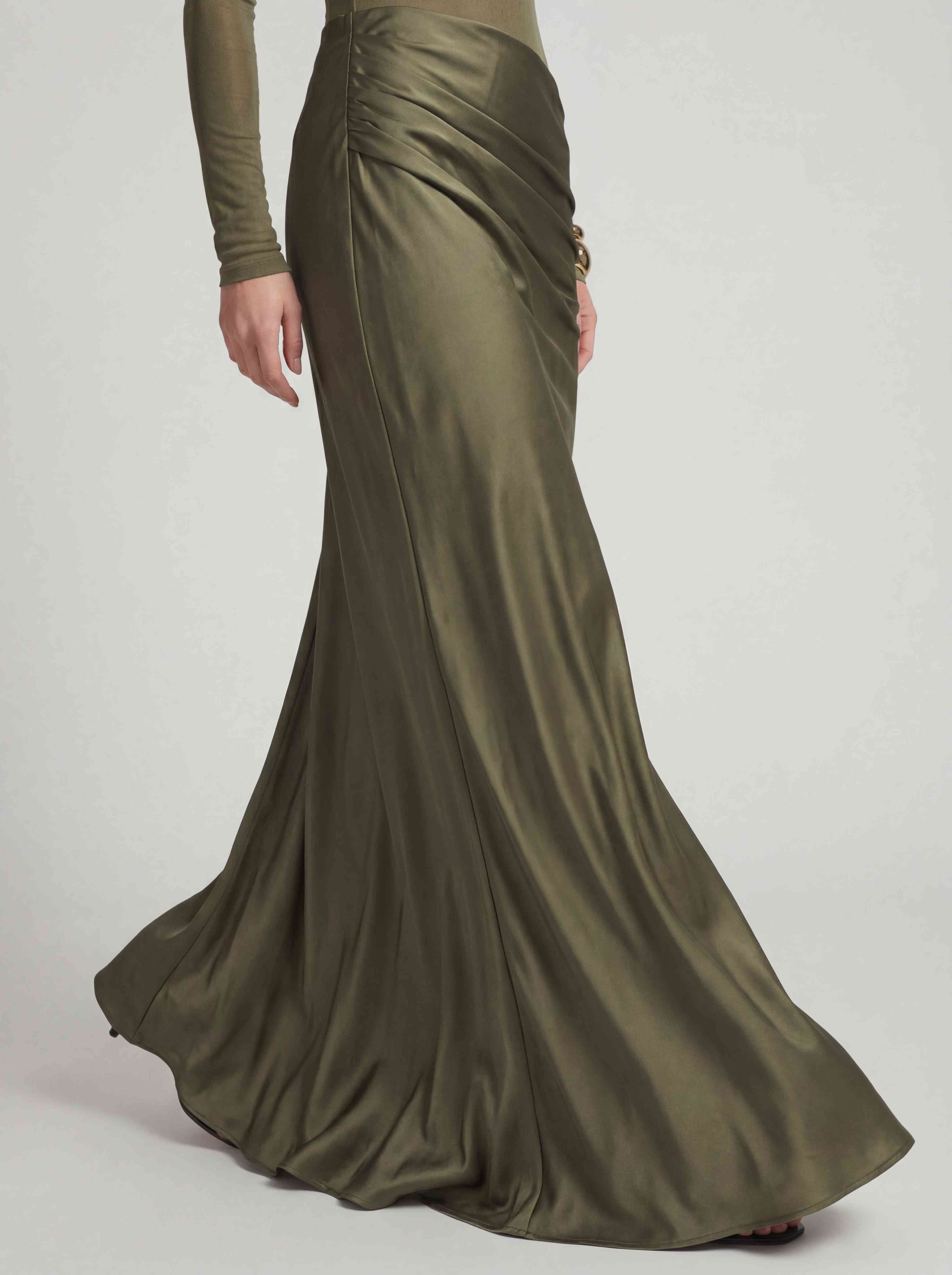 Mesh Bodysuit & Pleated Satin Cut-out Maxi Dress