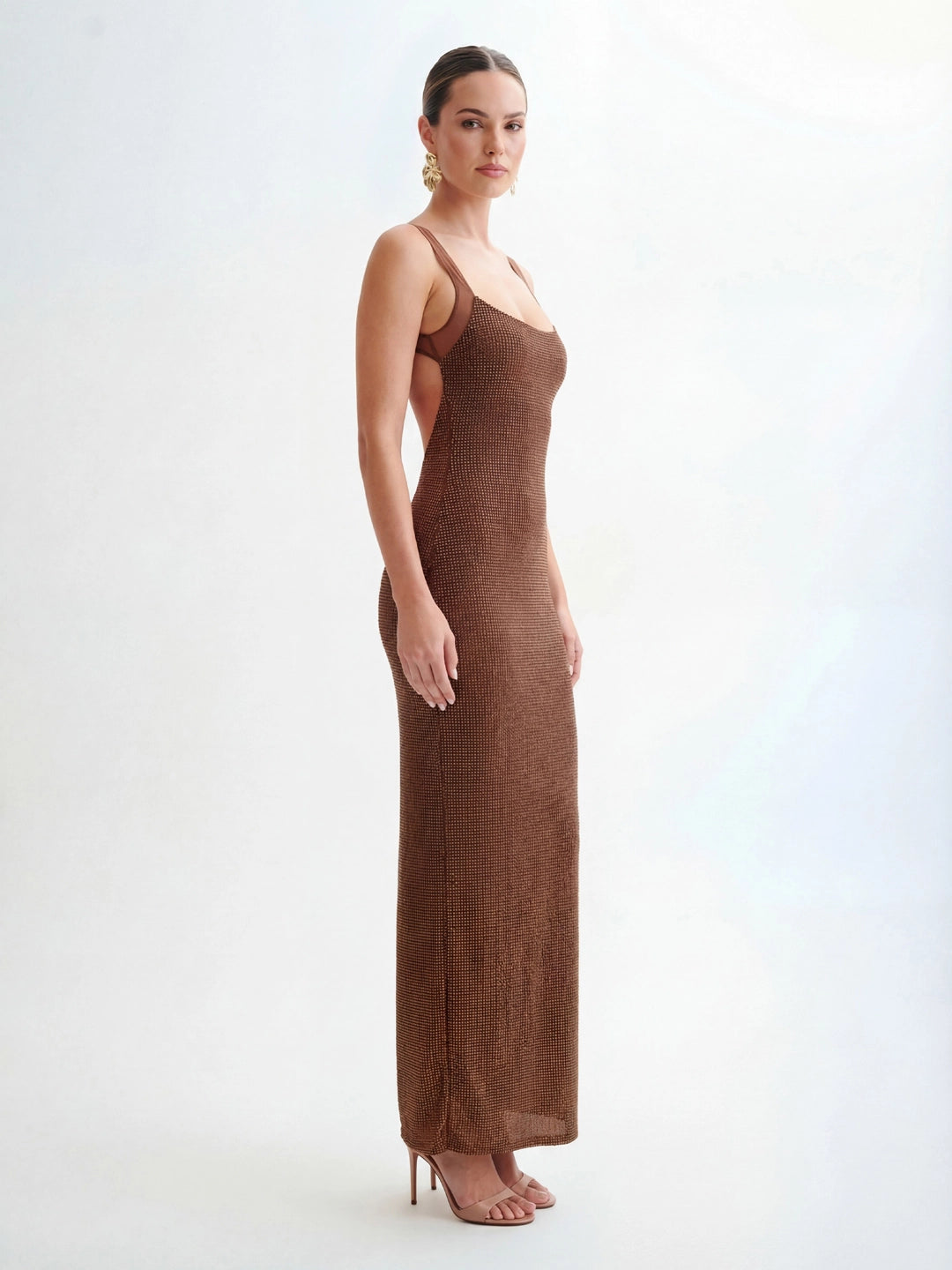 Mesh-Back Maxi Dress with Hot-Fix Detail