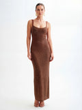 Mesh-Back Maxi Dress with Hot-Fix Detail
