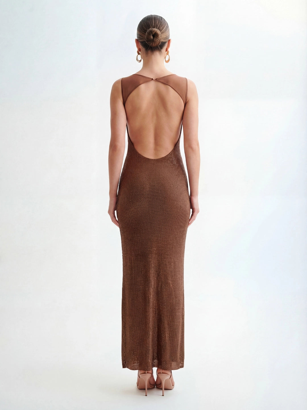 Mesh-Back Maxi Dress with Hot-Fix Detail