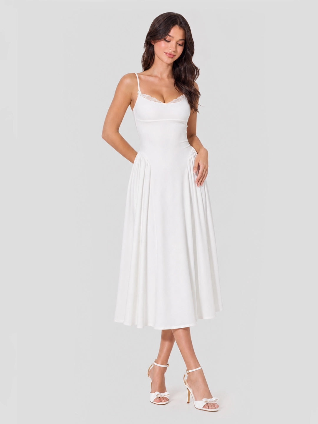 Modal Lace Trim Sweetheart Neck Midi Dress