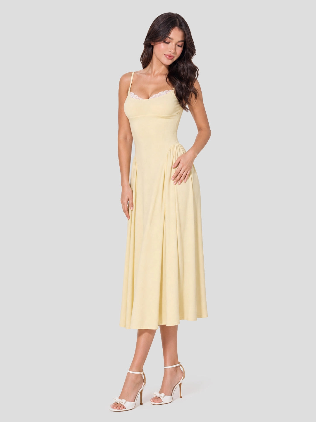 Modal Lace Trim Sweetheart Neck Midi Dress