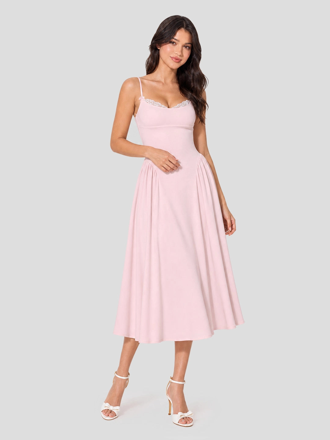 Modal Lace Trim Sweetheart Neck Midi Dress