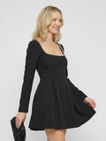 Long-Sleeve Pearl Trim Mini Dress