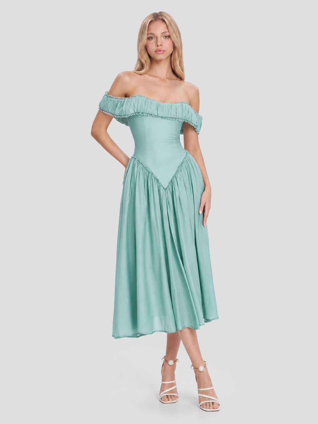 Off-Shoulder Corset Midi Dress