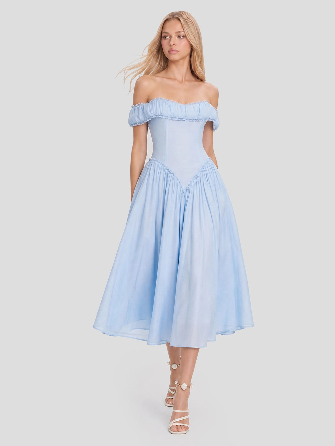 Off-Shoulder Corset Midi Dress