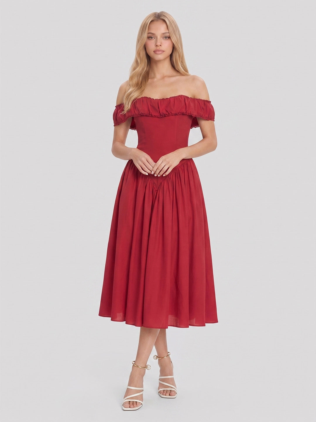Off-Shoulder Corset Midi Dress