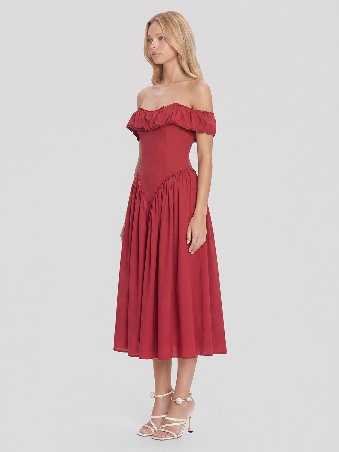 Off-Shoulder Corset Midi Dress