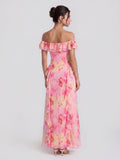 Off-Shoulder Ruffle Trim Maxi Dress