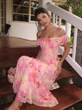 Off-Shoulder Ruffle Trim Maxi Dress