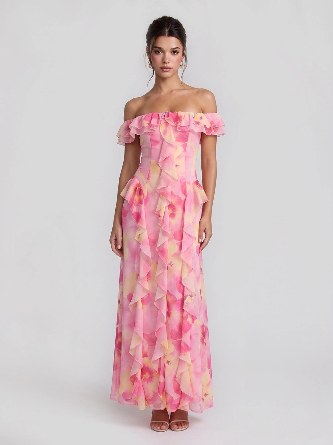 Off-Shoulder Ruffle Trim Maxi Dress