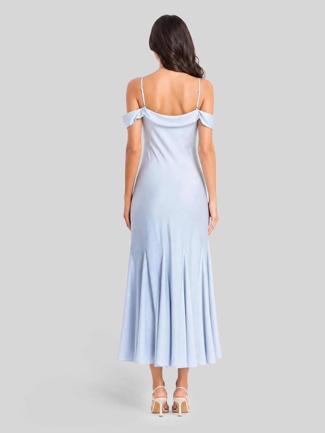 Off Shoulder Satin Bias-cut Midi Dress