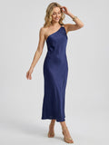 One-Shoulder Hardware Satin Midi Slip Dress
