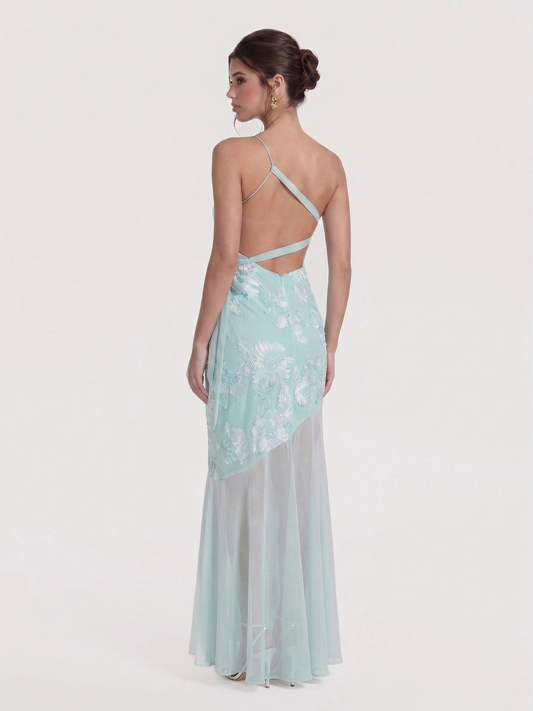 One-Shoulder Sheer Hem Maxi Dress