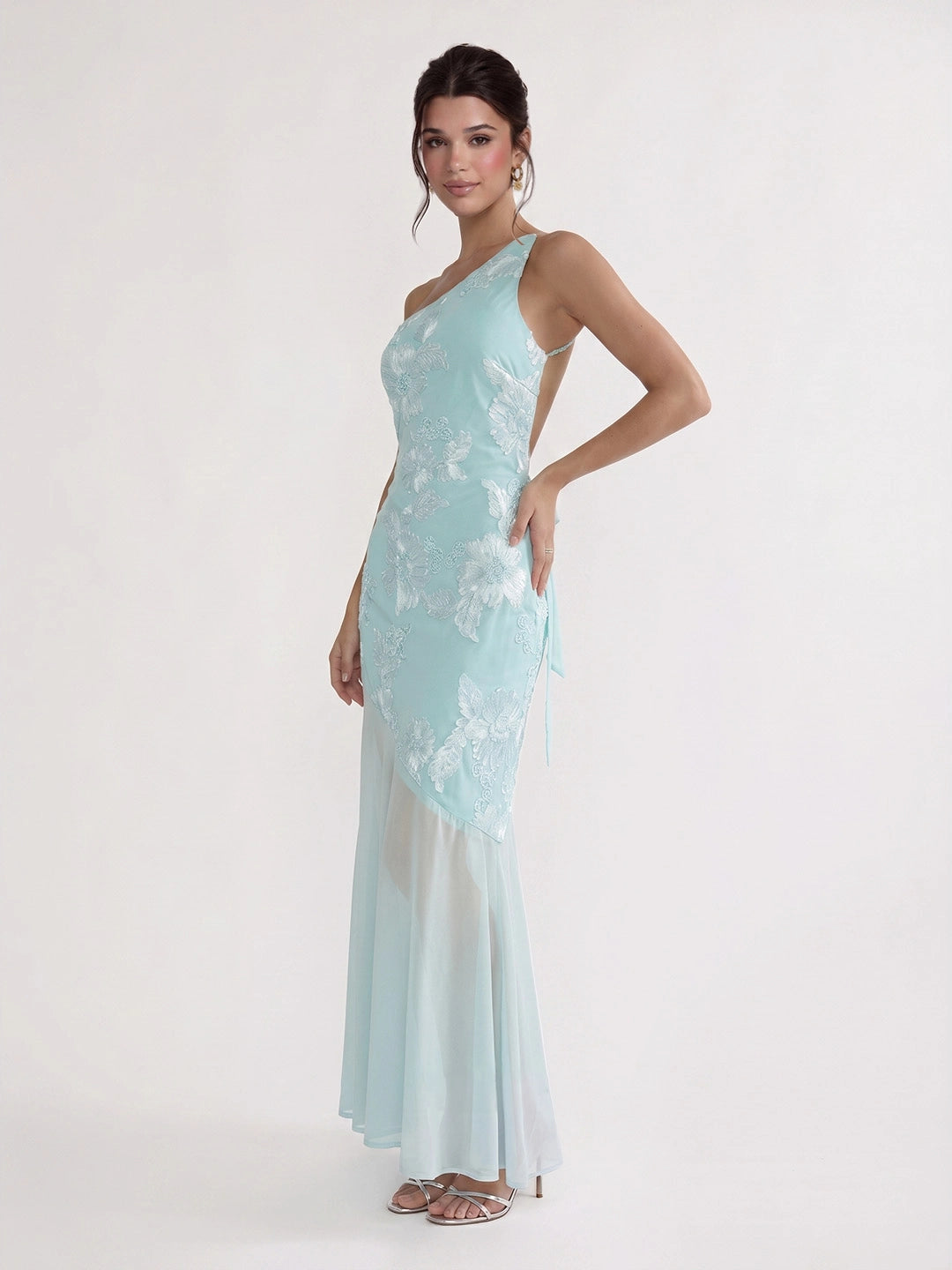 One-Shoulder Sheer Hem Maxi Dress