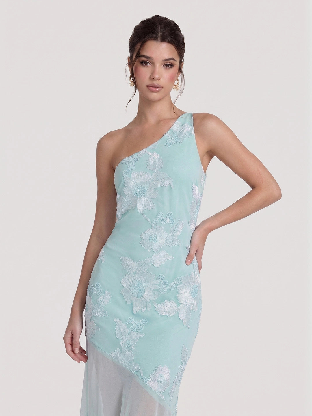 One-Shoulder Sheer Hem Maxi Dress