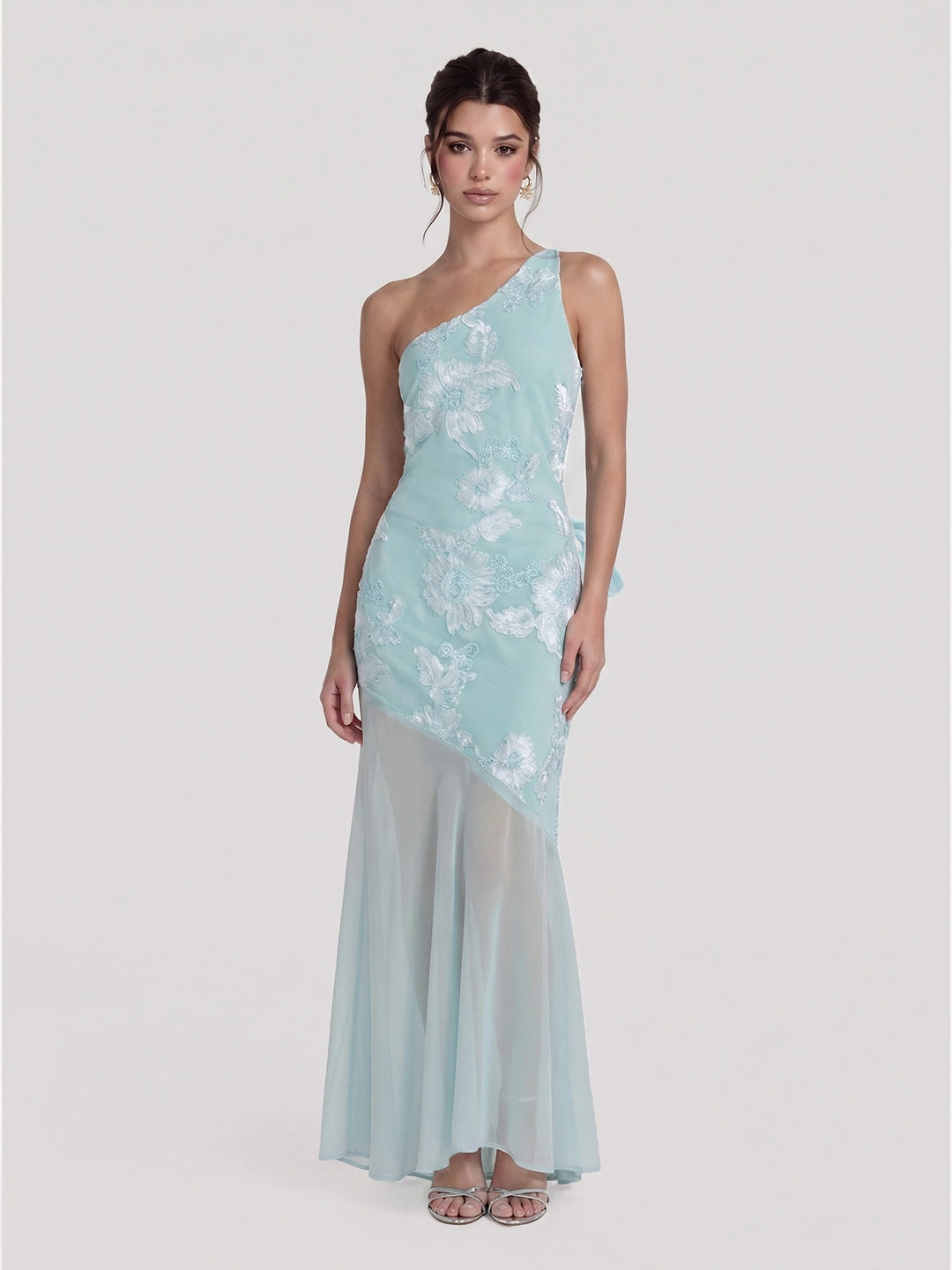 One-Shoulder Sheer Hem Maxi Dress