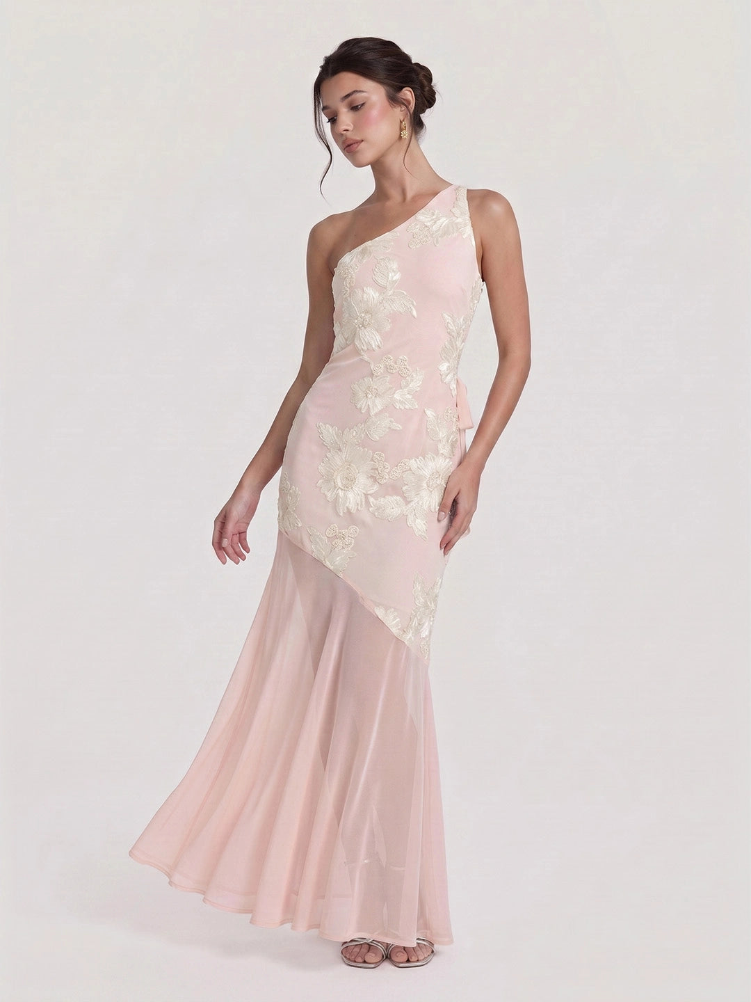 One-Shoulder Sheer Hem Maxi Dress