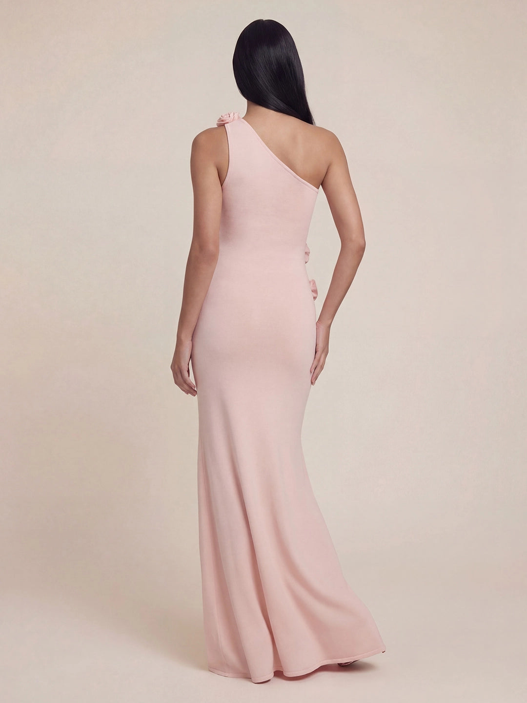 Valentine's Day Exclusive - One Shoulder 3D Flower Applique Knit Maxi Dress