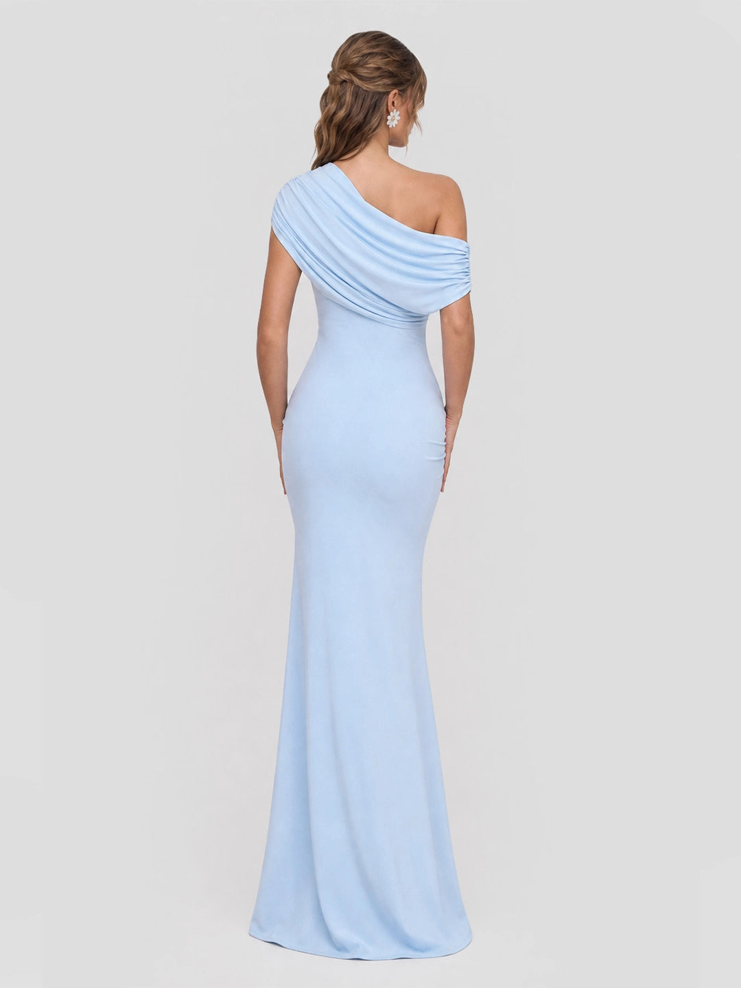 One Shoulder Maxi Dress with Draped-Detailing