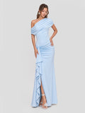 One Shoulder Maxi Dress with Draped-Detailing