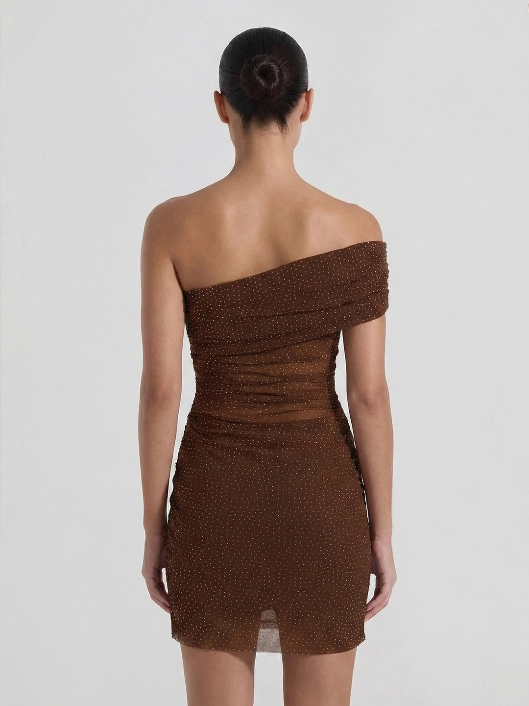 One Shoulder Shimmer Mesh Mini Dress