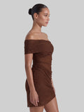One Shoulder Shimmer Mesh Mini Dress