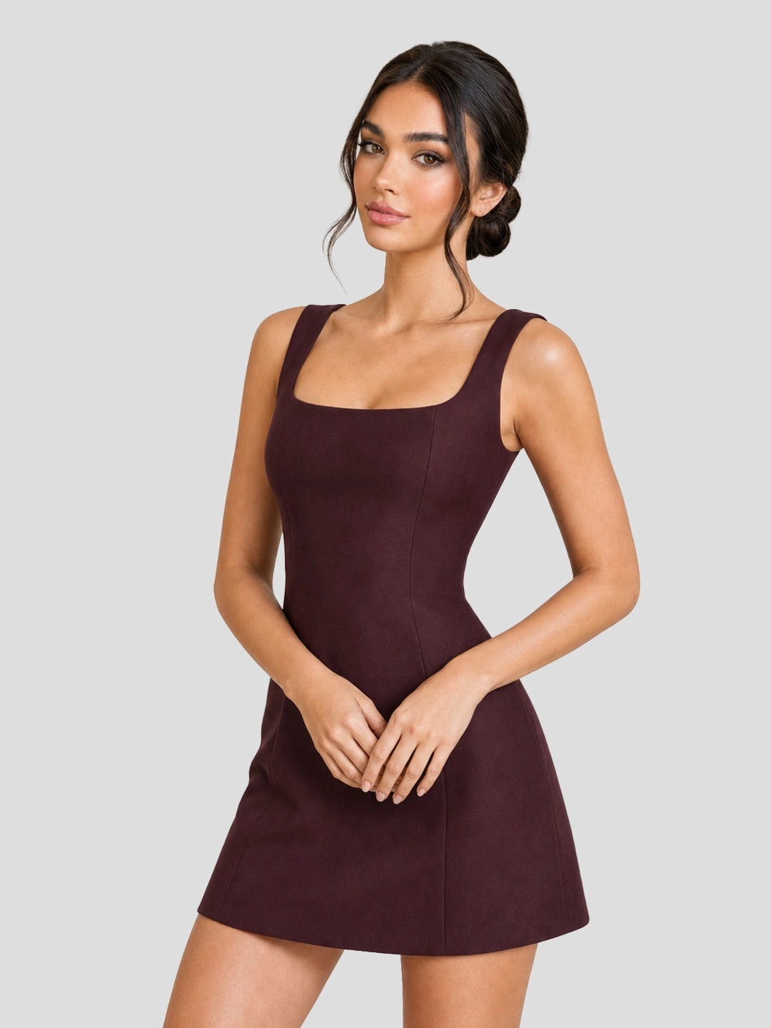 Open Back Bow Detail Square Neck Mini Dress