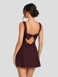 Open Back Bow Detail Square Neck Mini Dress