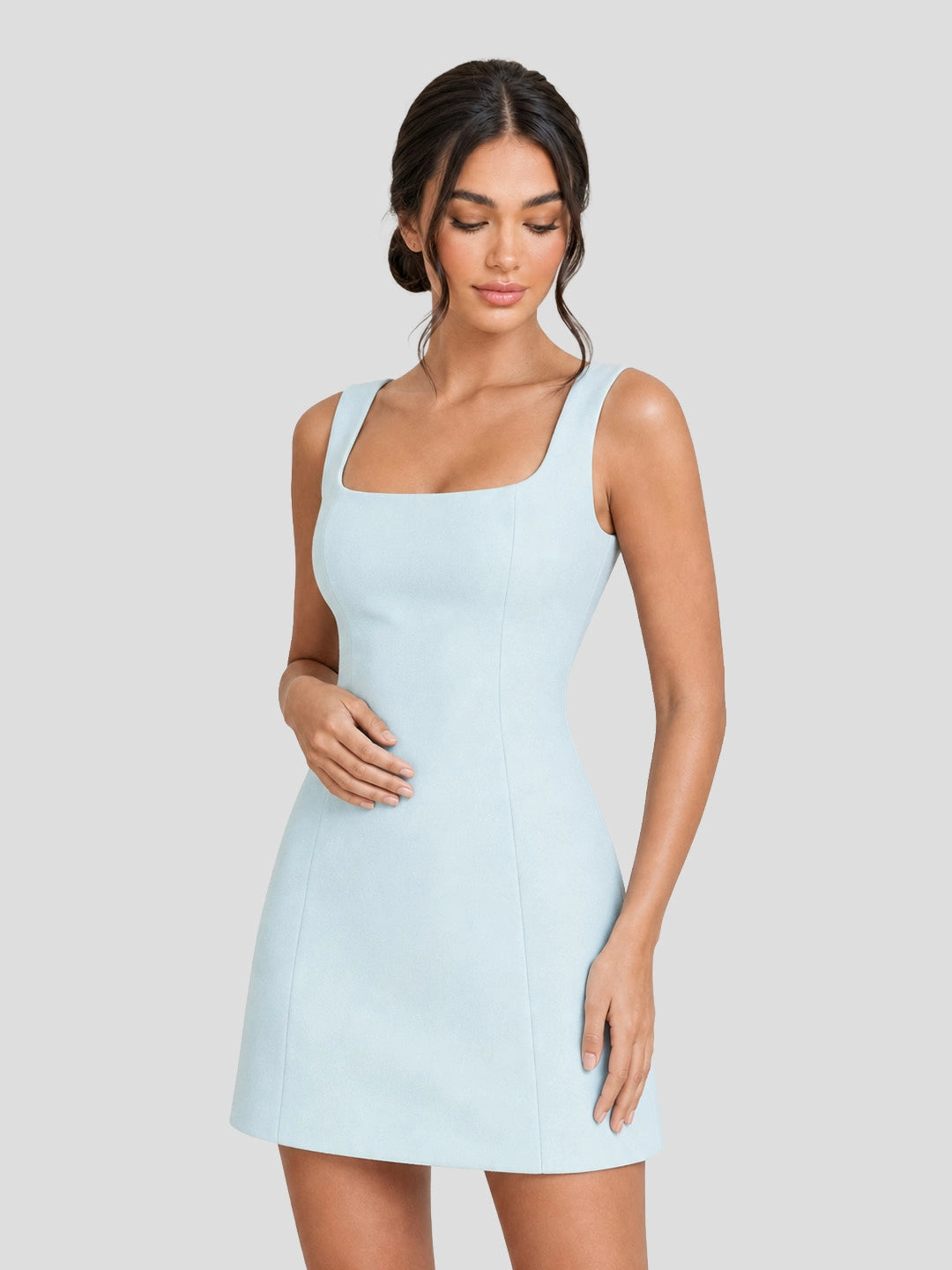 Open Back Bow Detail Square Neck Mini Dress