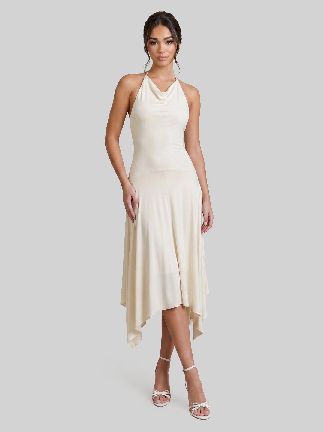 Open Back Halter Midi with Delicate Knot Detail