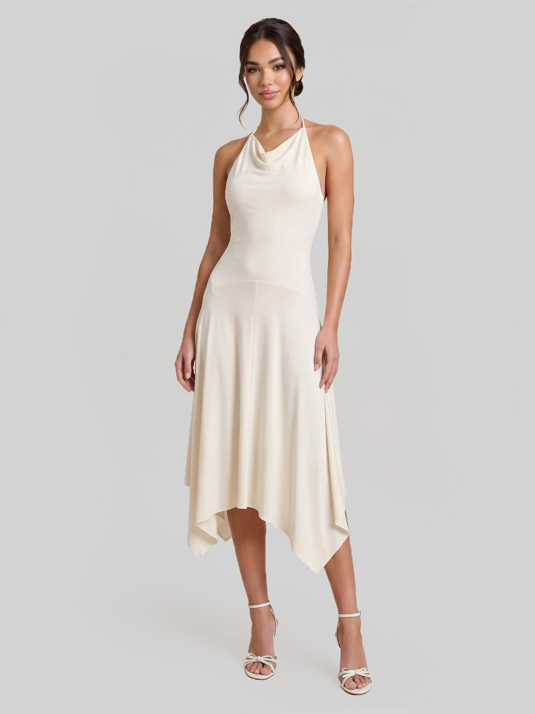Open Back Halter Midi with Delicate Knot Detail