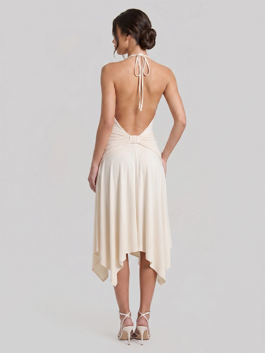Open Back Halter Midi with Delicate Knot Detail