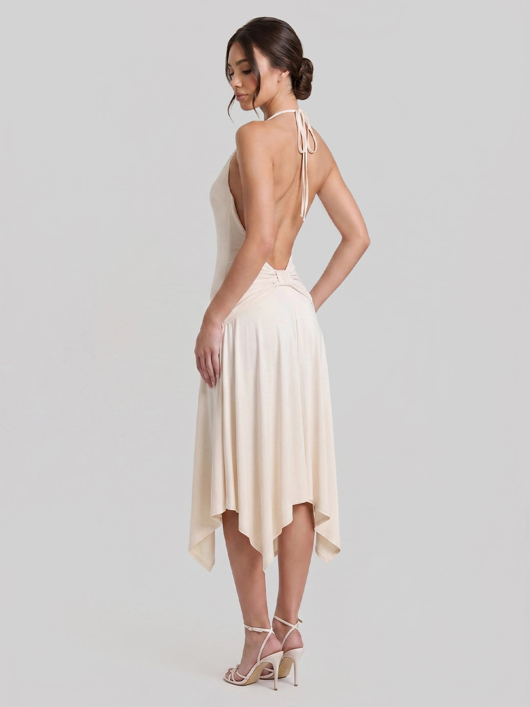 Open Back Halter Midi with Delicate Knot Detail