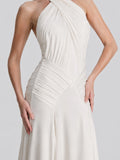 Open Back Pleated Halter Maxi Gown