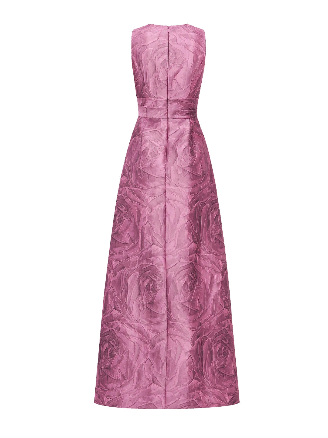 Opulent Jacquard Sash-Waist Gown