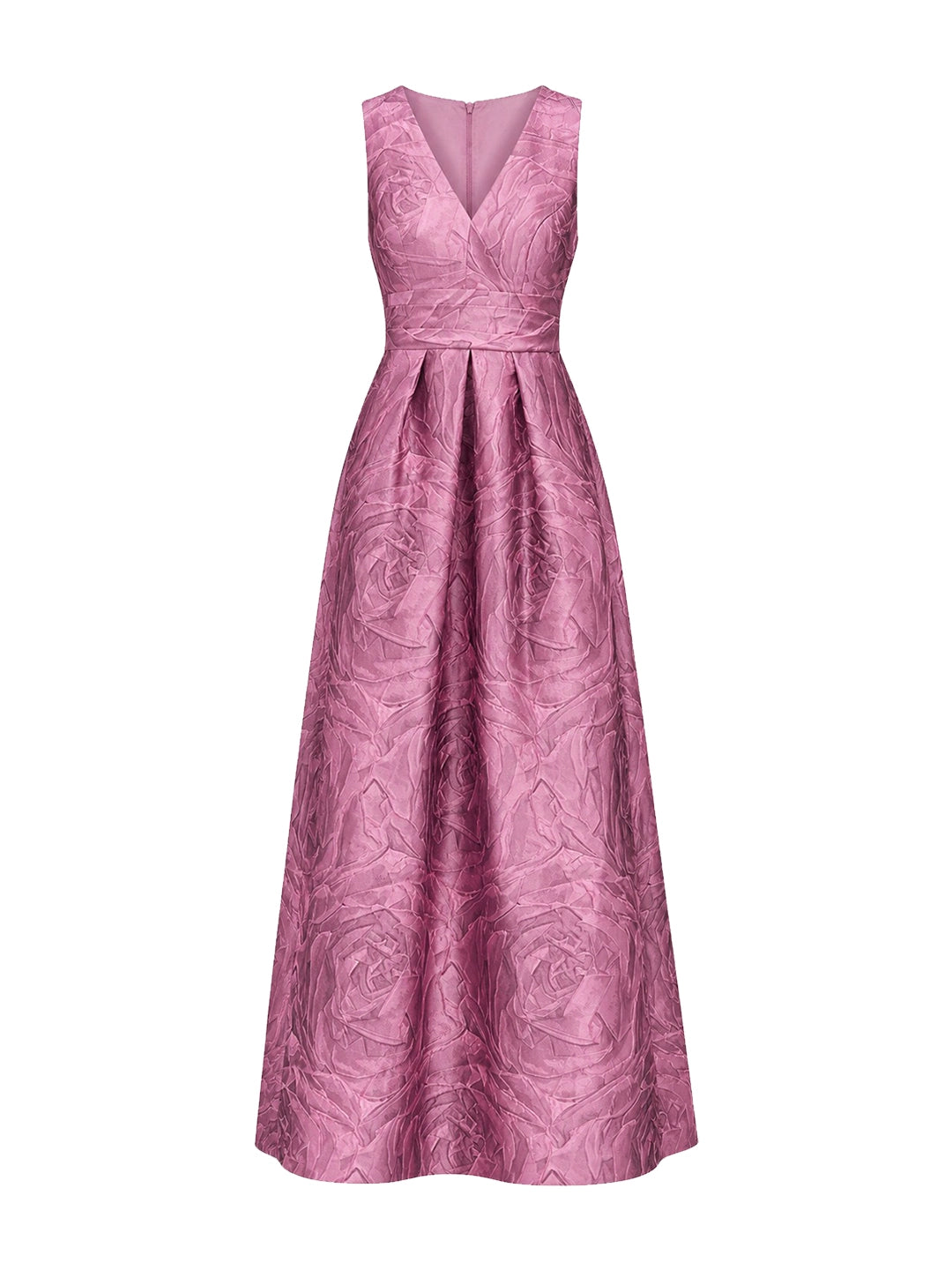 Opulent Jacquard Sash-Waist Gown