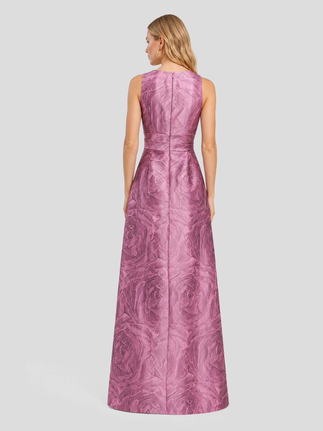 Opulent Jacquard Sash-Waist Gown