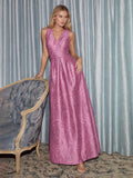 Opulent Jacquard Sash-Waist Gown