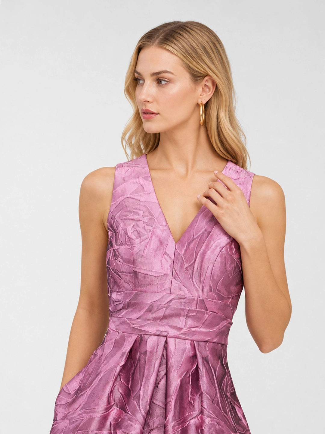 Opulent Jacquard Sash-Waist Gown