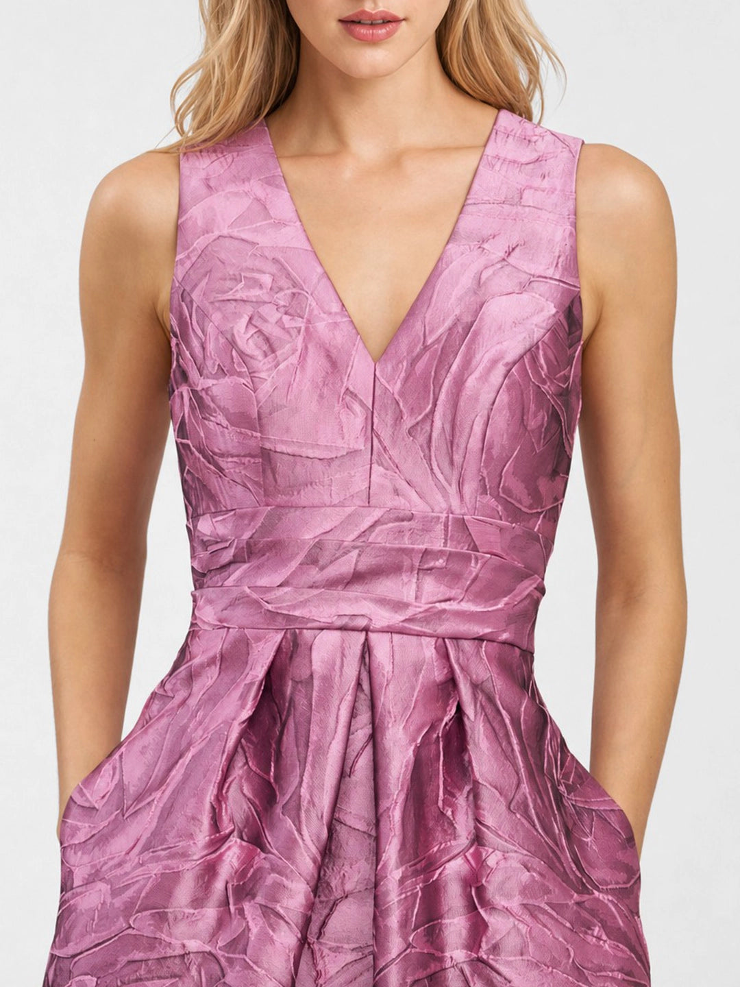 Opulent Jacquard Sash-Waist Gown